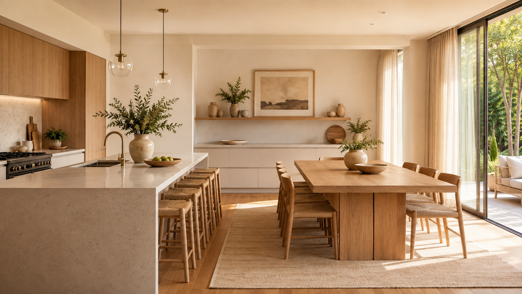 Correcting a dining layout mistake by rotating the dining table parallel to the kitchen island