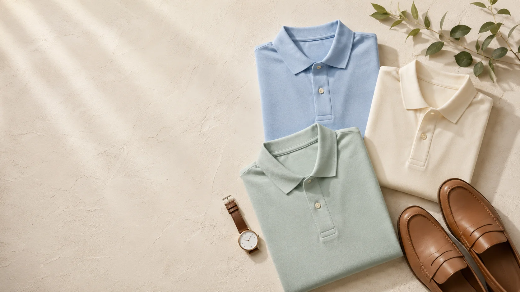 A curated men's polo shirt style guide showing modern knit and cotton polo outfits