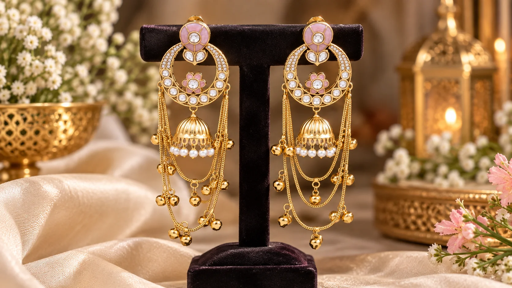 Elegant kundan statement earrings with gold-toned detailing styled for festive jewellery inspiration
