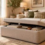Storage ottomans for flexible living rooms with hidden storage, flexible seating and warm contemporary styling