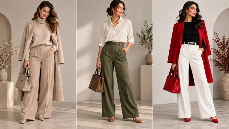 Women’s outfits demonstrating low, medium and high colour contrast for practical fashion colour coordination.