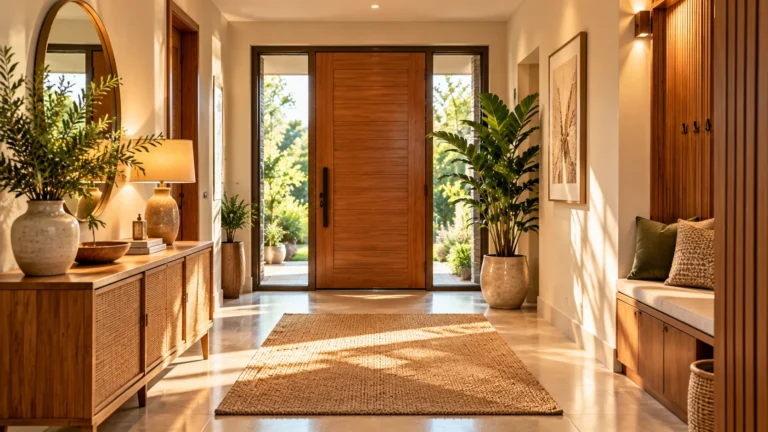 Modern Feng Shui entrance with clear walking space, practical storage and restrained décor.
